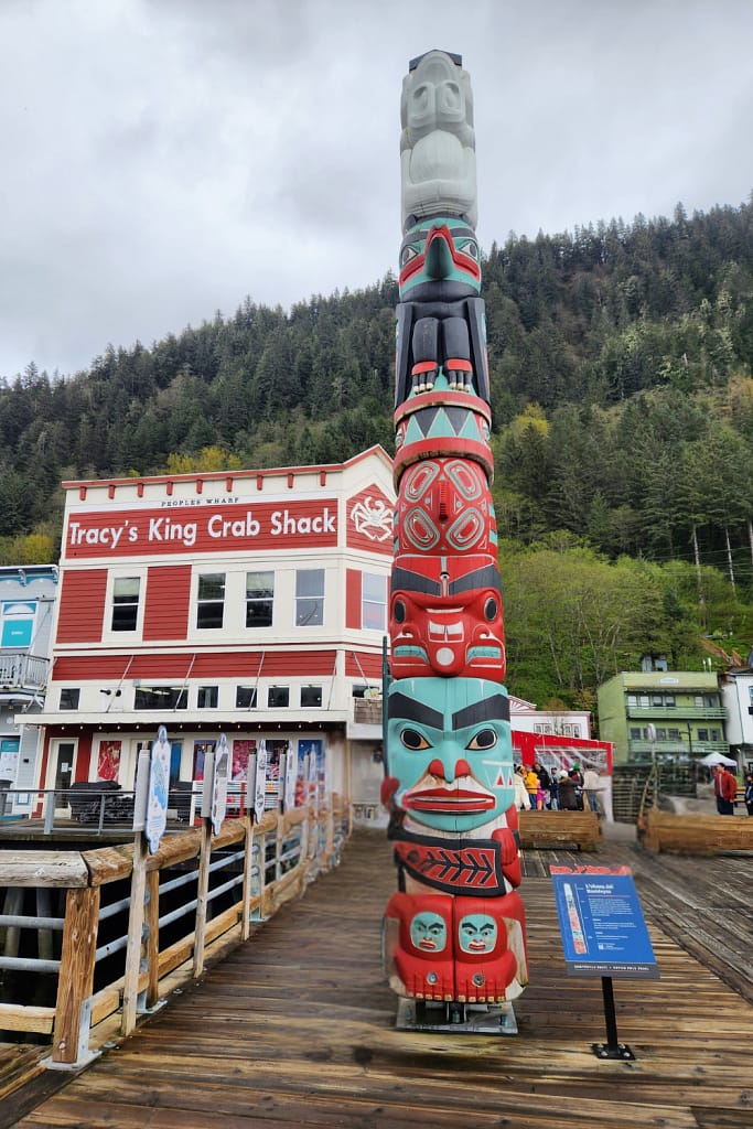 Photo of Juneau, Alaska showing Tracy's Crab Shack and a totem pole